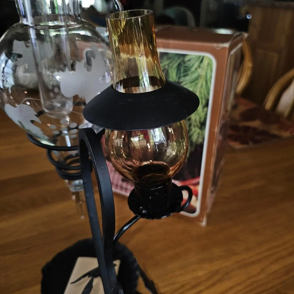 Vintage Austrian Made Etched Glass Wine Areator with Candle Stand